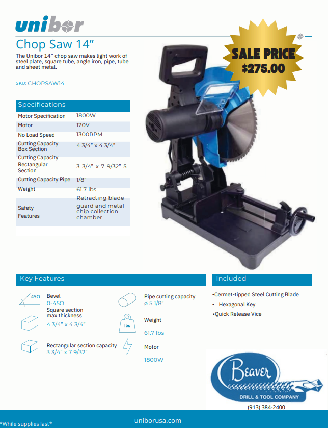 Unibor Chop Saw Sale